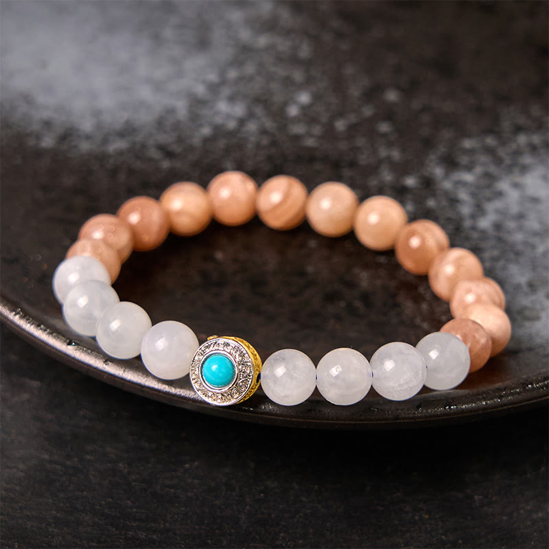 Foviel Natural Peach Moonstone Aquamarine Soothing Bracelet