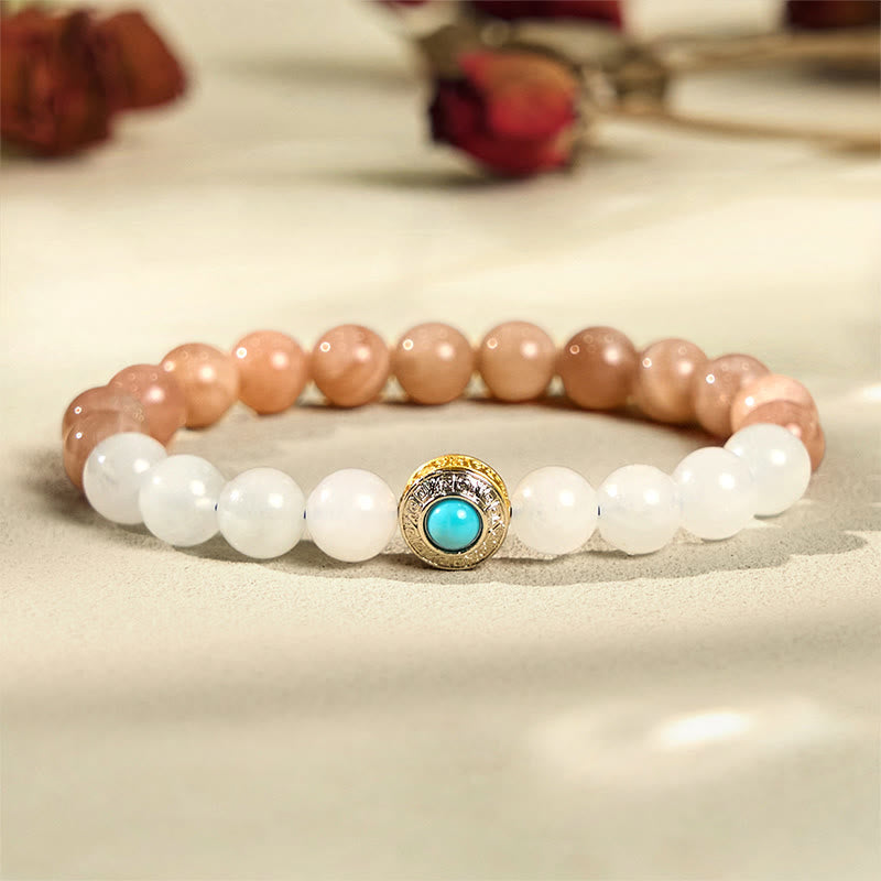 Foviel Natural Peach Moonstone Aquamarine Soothing Bracelet