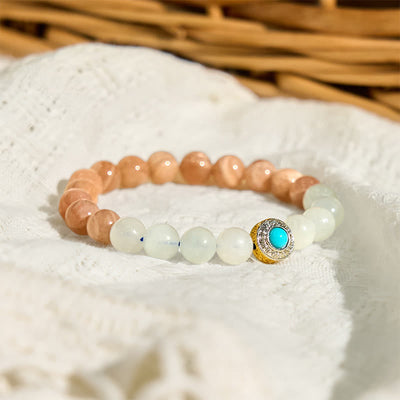 Foviel Natürlicher Pfirsich Moonstone Aquamarin Beruhigendes Armband