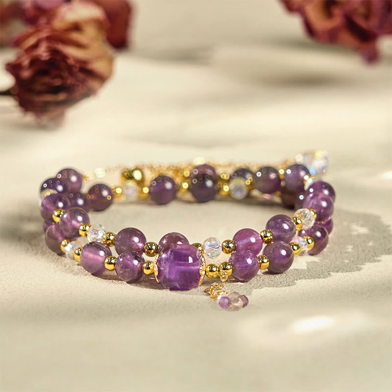 Foviel Natürliche Amethyst Square Perle Meditation spirituell Doppel Wrap Armband