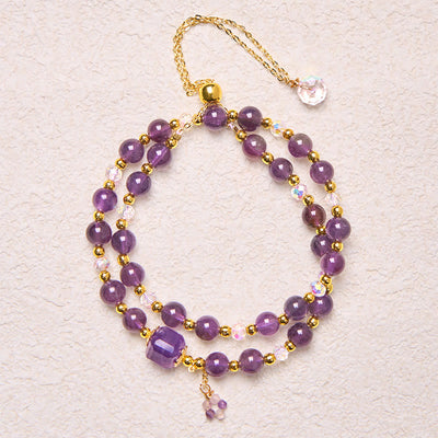 Foviel Natürliche Amethyst Square Perle Meditation spirituell Doppel Wrap Armband