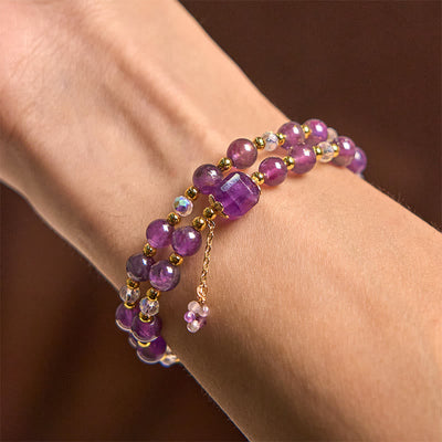 Foviel Natürliche Amethyst Square Perle Meditation spirituell Doppel Wrap Armband