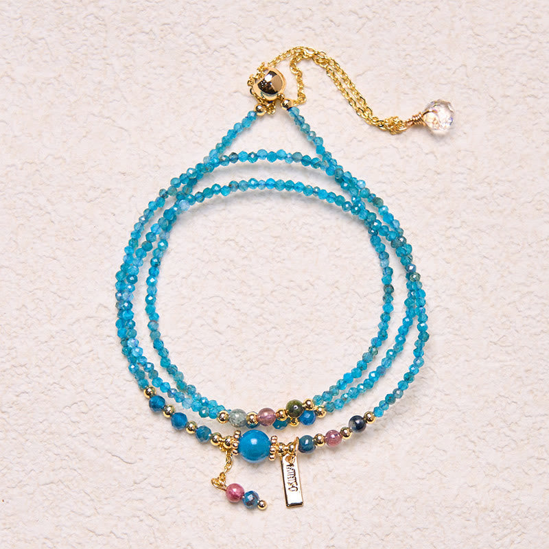 Bracelet triple tour créatif Foviel en perles d'apatite naturelle ultra-fines de 3 mm et cuivre plaqué or 14 carats