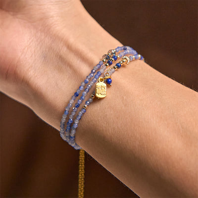 Buddha Stones 3mm Ultra-thin Beads Natural Lazurite Triple Wrap Fu Character Positive Bracelet - image 4