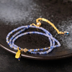 Buddha Stones 3mm Ultra-thin Beads Natural Lazurite Triple Wrap Fu Character Positive Bracelet - 3mm Lazurite(Wrist Circumference: 14-15cm) - image 0