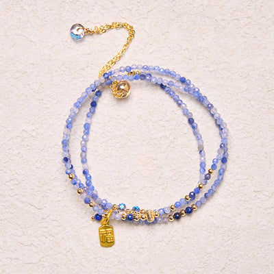 Buddha Stones 3mm Ultra-thin Beads Natural Lazurite Triple Wrap Fu Character Positive Bracelet - image 3