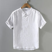 Foviel Summer Solid Design Men's Short Sleeve Linen Shirt