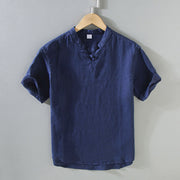 Foviel Summer Solid Design Men's Short Sleeve Linen Shirt