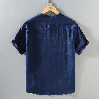Buddha Stones Summer Solid Design Men's Short Sleeve Linen Shirt - image 1