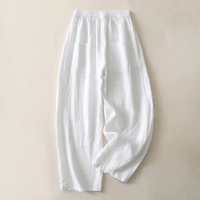 Buddha Stones Summer Daily Solid Color Elastic Waistband Design Women's Wide Leg Pants With Pockets - White - US8-10，UK/AU12-14，EU40-42 (2XL) - image 12