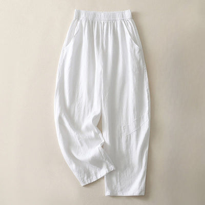 Buddha Stones Summer Daily Solid Color Elastic Waistband Design Women's Wide Leg Pants With Pockets - image 13