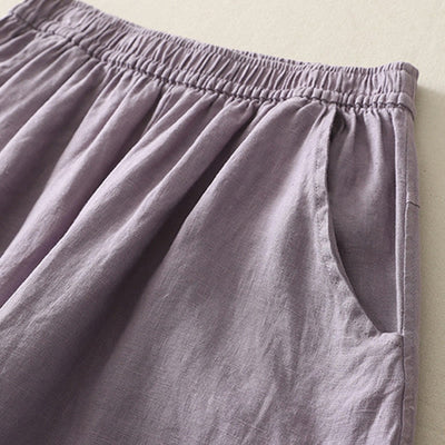Buddha Stones Summer Daily Solid Color Elastic Waistband Design Women's Wide Leg Pants With Pockets - image 5