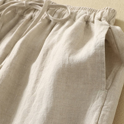 Buddha Stones Casual Retro Drawstring Embroidery Design Women's Cotton Linen 7-8 Length Pants With Pockets - image 4