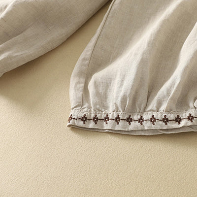 Buddha Stones Casual Retro Drawstring Embroidery Design Women's Cotton Linen 7-8 Length Pants With Pockets - image 9