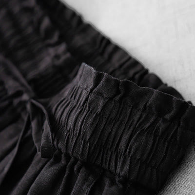 Buddha Stones Casual High Waist Ruffled Drawstring Design Women's Wide Leg Cotton Pants With Pockets - image 19