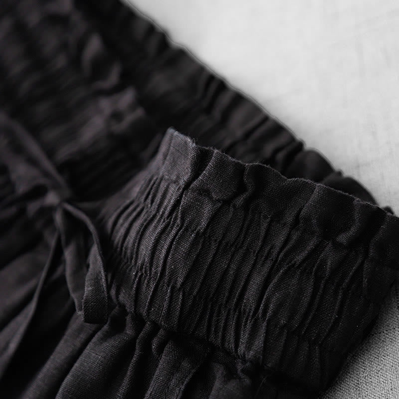 Buddha Stones Casual High Waist Ruffled Drawstring Design Women's Wide Leg Cotton Pants With Pockets - image 19
