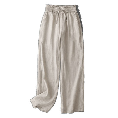 Buddha Stones Casual High Waist Ruffled Drawstring Design Women's Wide Leg Cotton Pants With Pockets - image 9