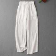 Foviel Casual High Waist Rüschen Tunnelzug Design Damen weites Bein Baumwollhose mit Taschen