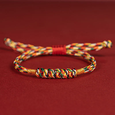 Buddha Stones Handmade Braided Red String Happy Knot Flat Knot Colorful Rope Bracelet - Colored Rope - 16-17cm - image 11