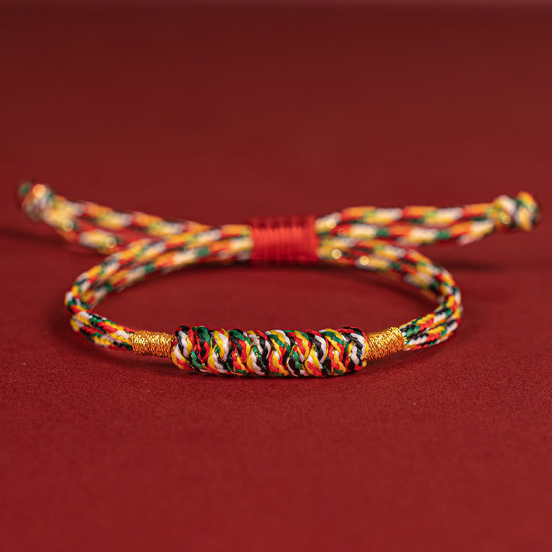 Buddha Stones Handmade Braided Red String Happy Knot Flat Knot Colorful Rope Bracelet - Colored Rope - 16-17cm - image 11