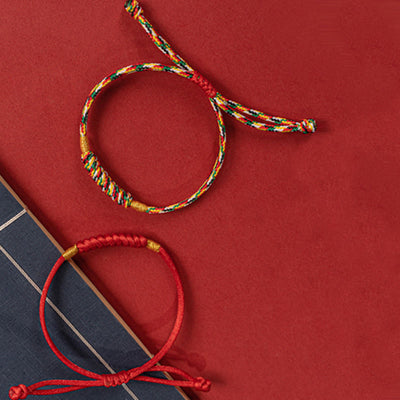 Buddha Stones Handmade Braided Red String Happy Knot Flat Knot Colorful Rope Bracelet - image 16
