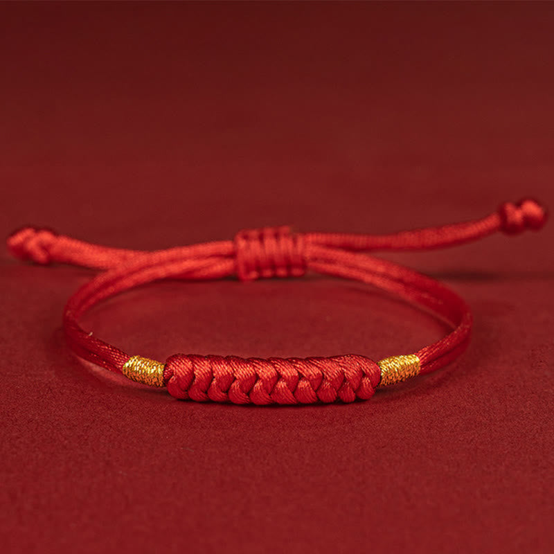 Buddha Stones Handmade Braided Red String Happy Knot Flat Knot Colorful Rope Bracelet - Red Rope - 16-17cm - image 1