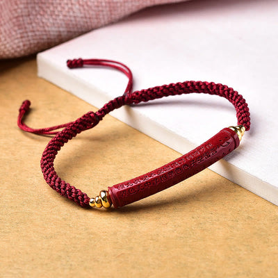 Buddha Stones Handmade Cinnabar Om Mani Padme Hum Heart Sutra Blessing Braided Bracelet - Heart Sutra(Wrist Circumference: 14-19cm) - image 7
