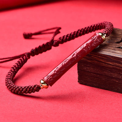 Buddha Stones Handmade Cinnabar Om Mani Padme Hum Heart Sutra Blessing Braided Bracelet - Om Mani Padme Hum(Wrist Circumference: 14-19cm) - image 1