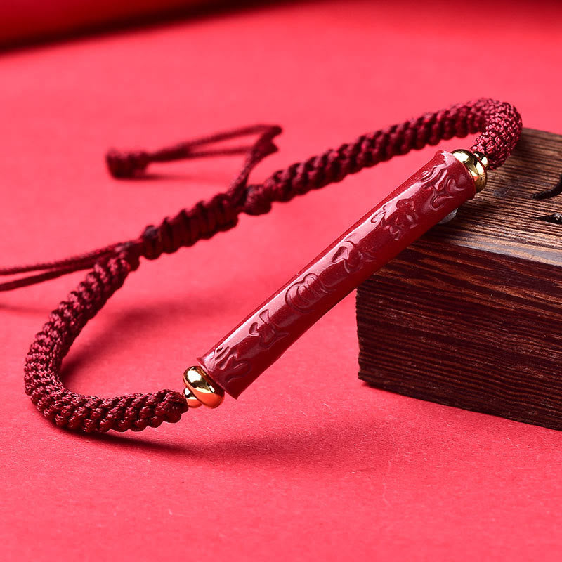 Buddha Stones Handmade Cinnabar Om Mani Padme Hum Heart Sutra Blessing Braided Bracelet - Om Mani Padme Hum(Wrist Circumference: 14-19cm) - image 1