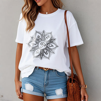 Foviel Mandala Blume Om Mani Padme Hum Mantra Tee T-Shirt