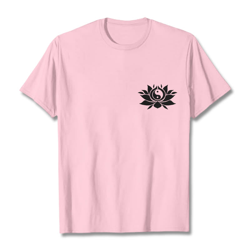 Buddha Stones Yin Yang Lotus Flower Design Tee T-shirt - LightPink - 2XL - image 17