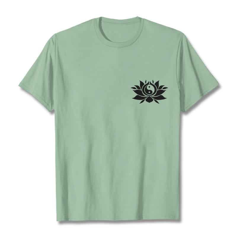 Buddha Stones Yin Yang Lotus Flower Design Tee T-shirt - PaleGreen - 2XL - image 15