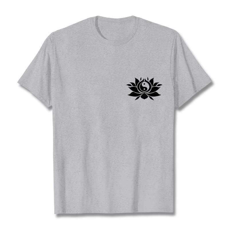 Buddha Stones Yin Yang Lotus Flower Design Tee T-shirt - LightGrey - 2XL - image 11
