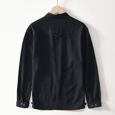 Buddha Stones Solid Color Men's Buttons Long Sleeve Cotton Linen Shirt With Pockets - image 8