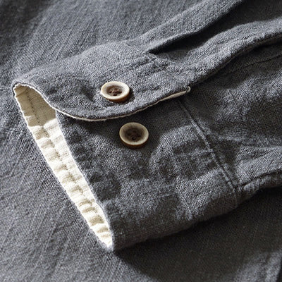 Buddha Stones Solid Color Men's Buttons Long Sleeve Cotton Linen Shirt With Pockets - image 20