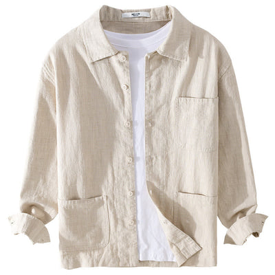 Buddha Stones Commute Fall Solid Color Lapel Men's Long Sleeve Cotton Linen Shirt With Pocket - image 7