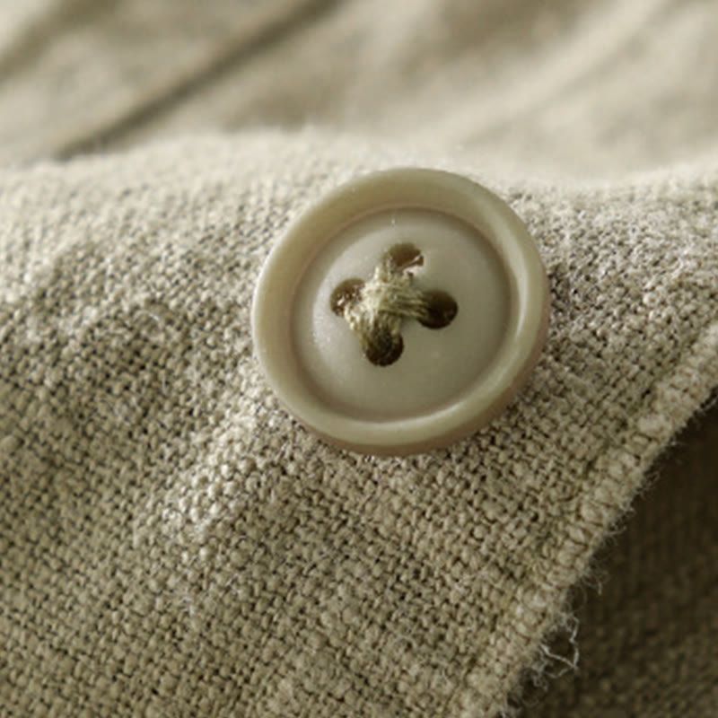 Buddha Stones Commute Fall Solid Color Lapel Men's Long Sleeve Cotton Linen Shirt With Pocket - image 28