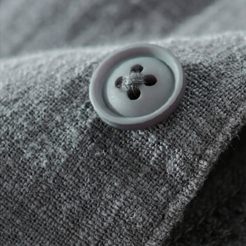Buddha Stones Commute Fall Solid Color Lapel Men's Long Sleeve Cotton Linen Shirt With Pocket - image 11