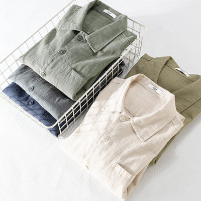 Buddha Stones Commute Fall Solid Color Lapel Men's Long Sleeve Cotton Linen Shirt With Pocket - image 34