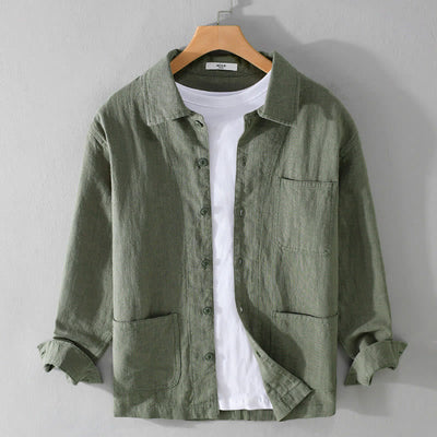 Buddha Stones Commute Fall Solid Color Lapel Men's Long Sleeve Cotton Linen Shirt With Pocket - MediumSeaGreen - US/UK/AU42，EU52 (3XL) - image 20