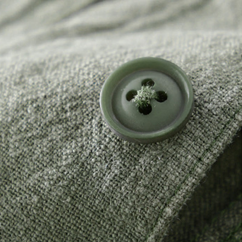 Buddha Stones Commute Fall Solid Color Lapel Men's Long Sleeve Cotton Linen Shirt With Pocket - image 22