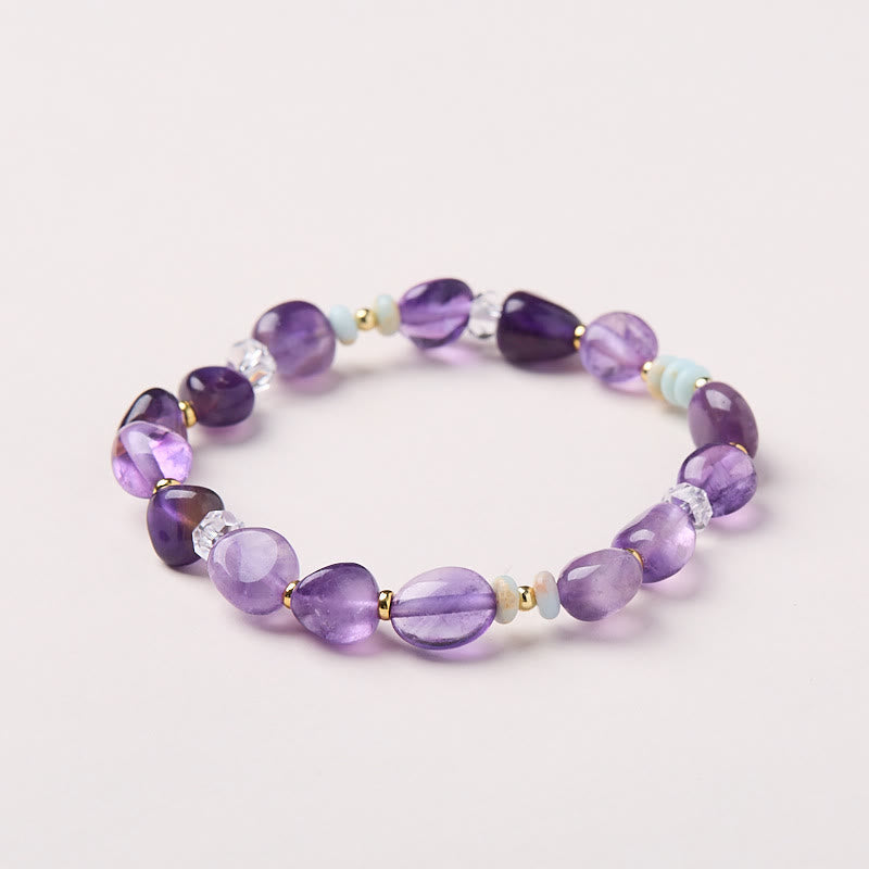 Buddha Stones Natural Irregular Amethyst Shoushan Stone White Crystal Healing Bracelet - Amethyst(Wrist Circumference 14-16cm) - image 1