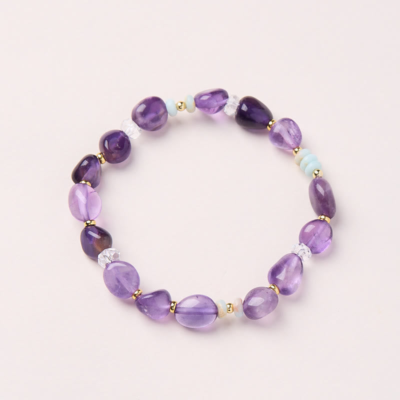 Buddha Stones Natural Irregular Amethyst Shoushan Stone White Crystal Healing Bracelet - image 2