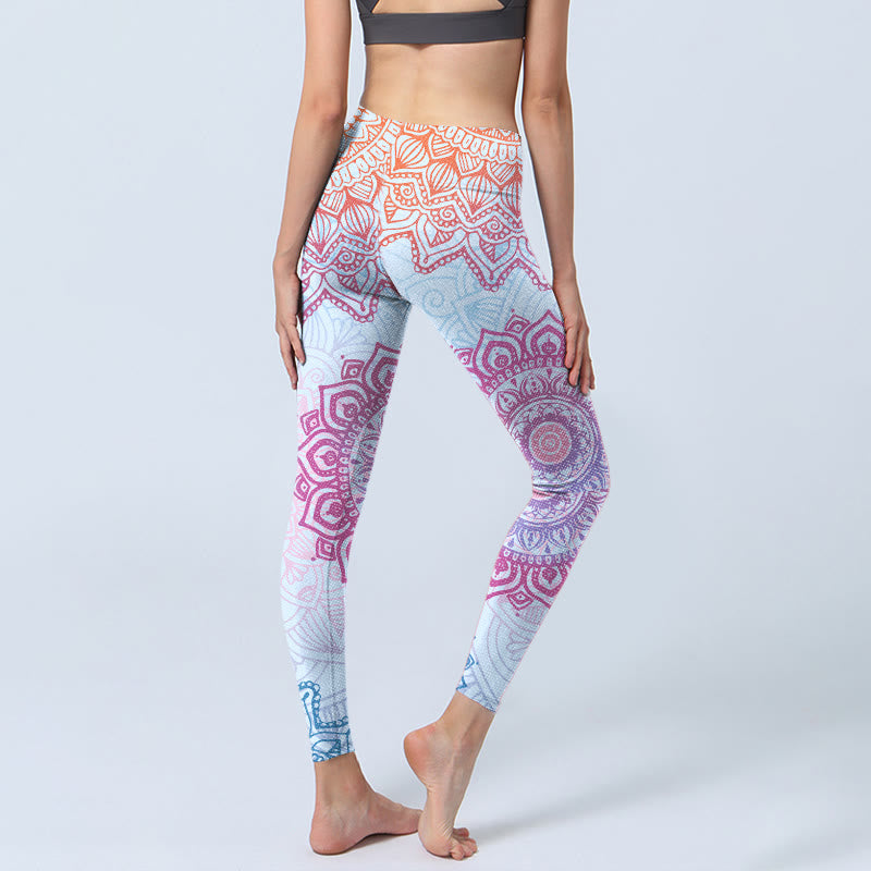Buddha Stones Pink Blue Mandala Flower Print Gym Leggings Women's Yoga Pants - image 5