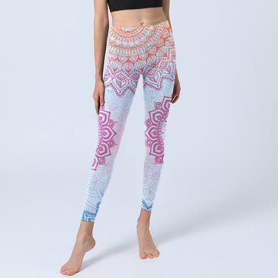 Buddha Stones Pink Blue Mandala Flower Print Gym Leggings Women's Yoga Pants - image 6