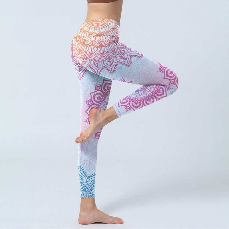 Buddha Stones Pink Blue Mandala Flower Print Gym Leggings Women's Yoga Pants - image 4