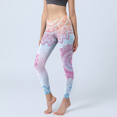Buddha Stones Pink Blue Mandala Flower Print Gym Leggings Women's Yoga Pants - Azure - US18，UK/AU22，EU50 (4XL) - image 1