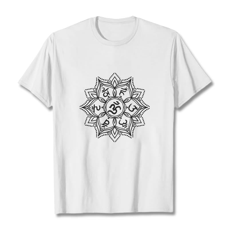 Buddha Stones Mandala Flower Om Mani Padme Hum Sanskrit Mantra Tee T-shirt - White - 2XL - image 1