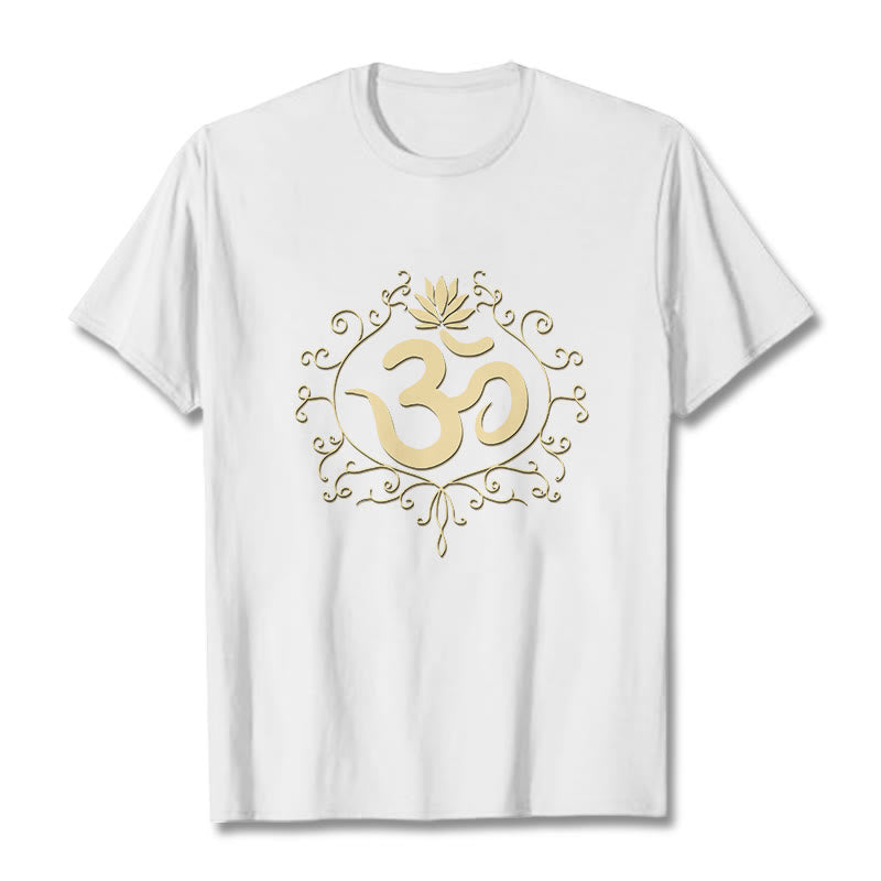 Buddha Stones Om Symbol Vines Lotus Flower Tee T-shirt - White - 2XL - image 8
