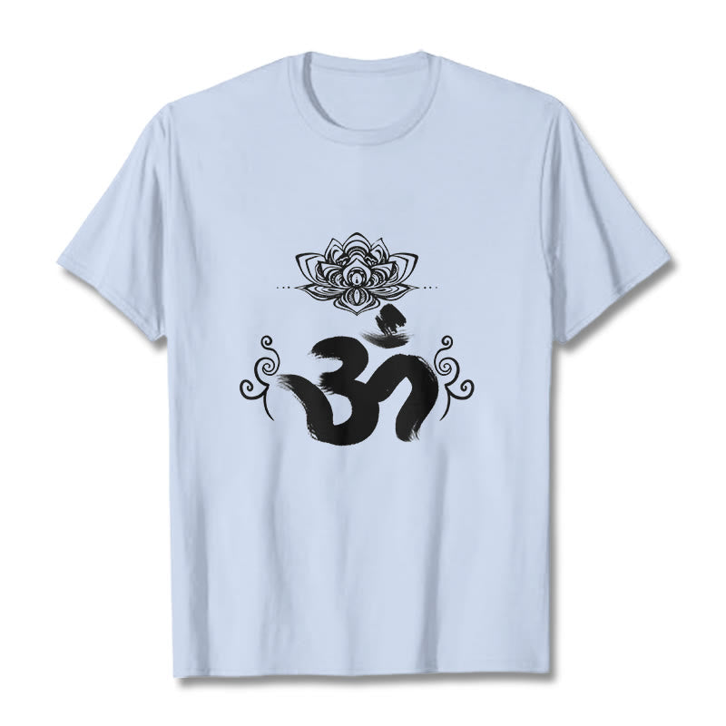 Buddha Stones Om Symbol Sanskrit Floral Tee T-shirt - LightCyan - 2XL - image 14